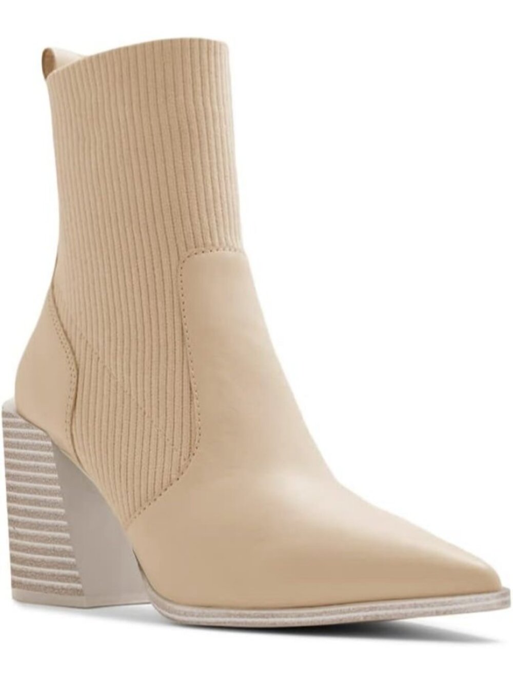 Women's Blush Chunky Stacked Heel Ankle Sock Boots Pointed Toe Booties Slip On